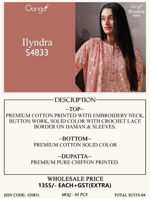 Ganga ilyndra 4833 cotton dress material wholesalers